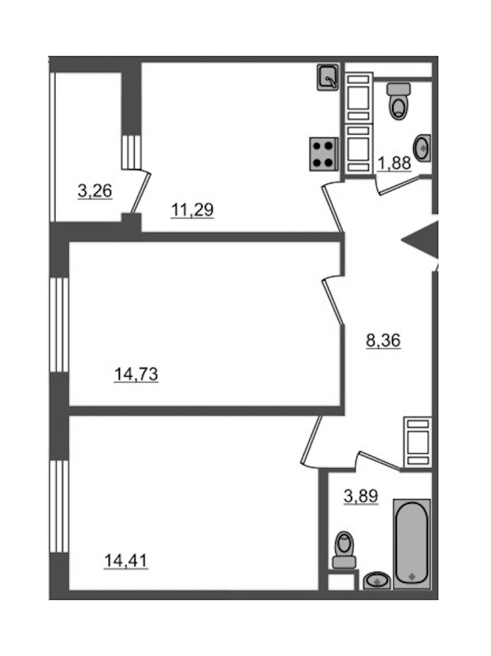 2-комнатная, 58 м² — ЖК Ап-квартал Московский (Up-квартал Московский)