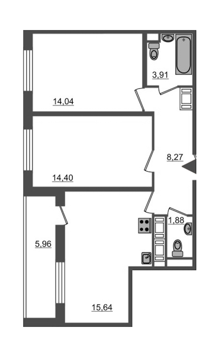 2-комнатная, 64 м² — ЖК Ап-квартал Московский (Up-квартал Московский)