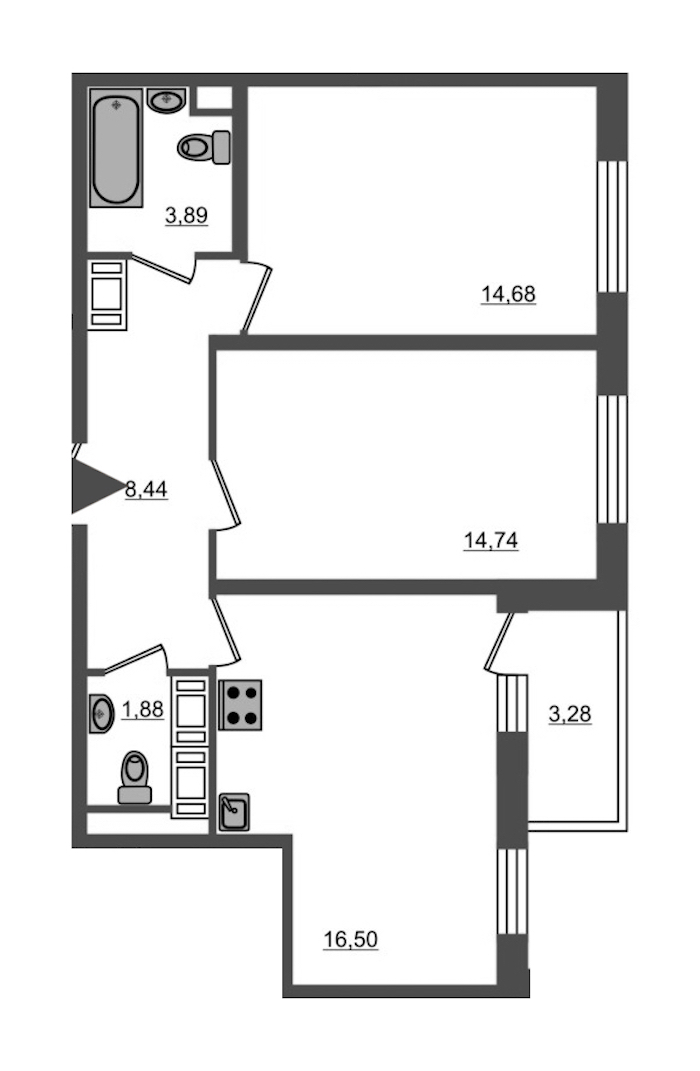 2-комнатная, 65 м² — ЖК Ап-квартал Московский (Up-квартал Московский)