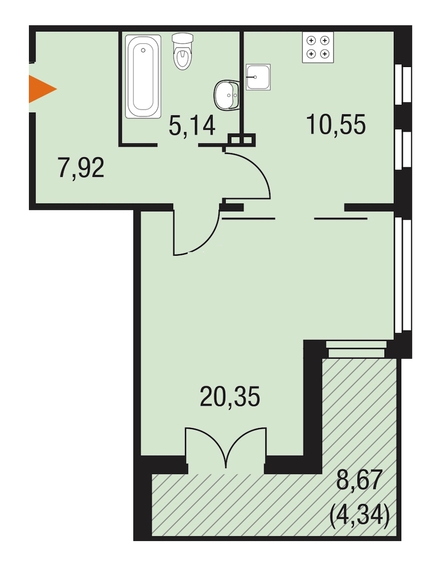 1-комнатная, 48 м² — ЖК ЖК Горки Парк