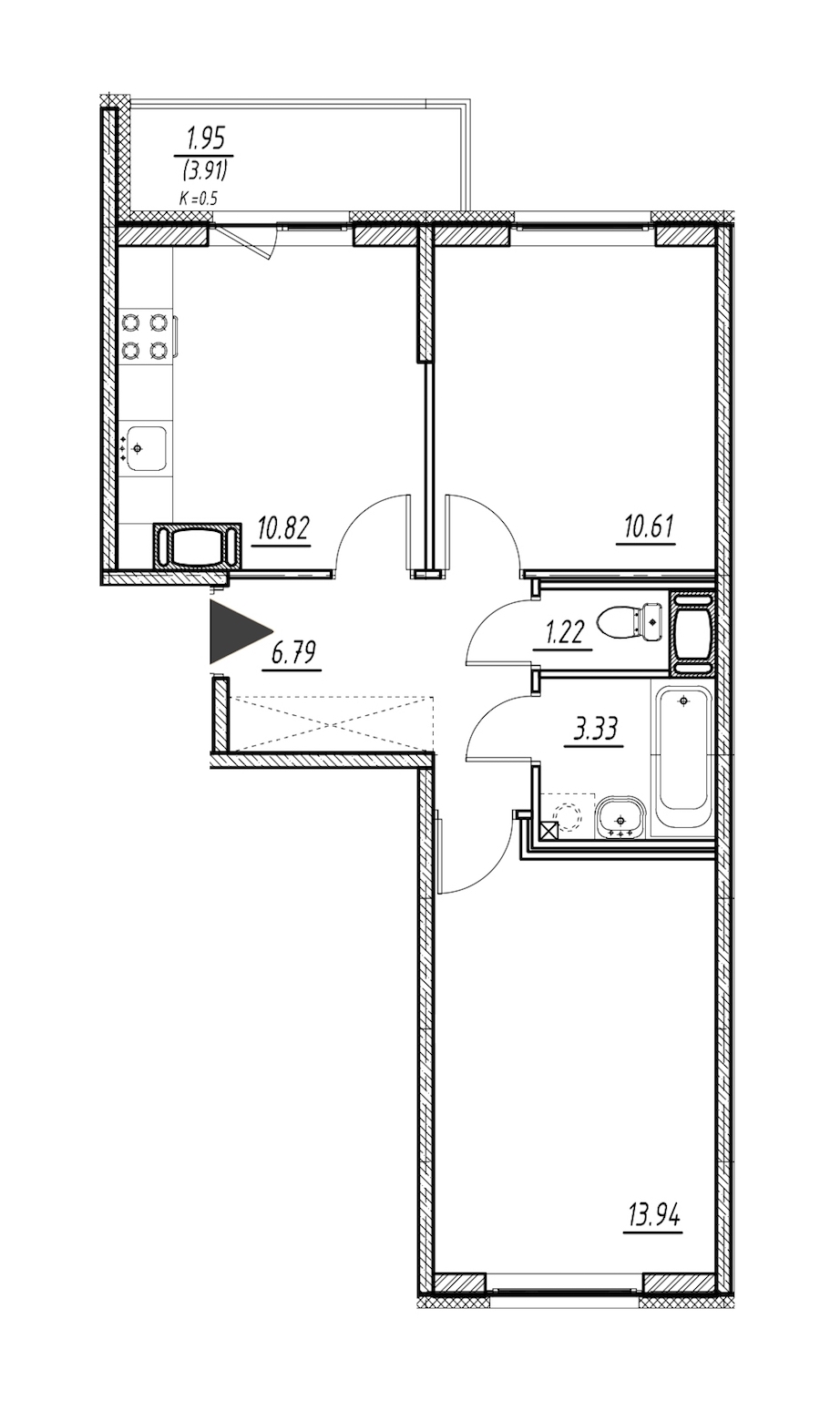 2-комнатная, 47 м² — ЖК ЖК ПаркЛэнд