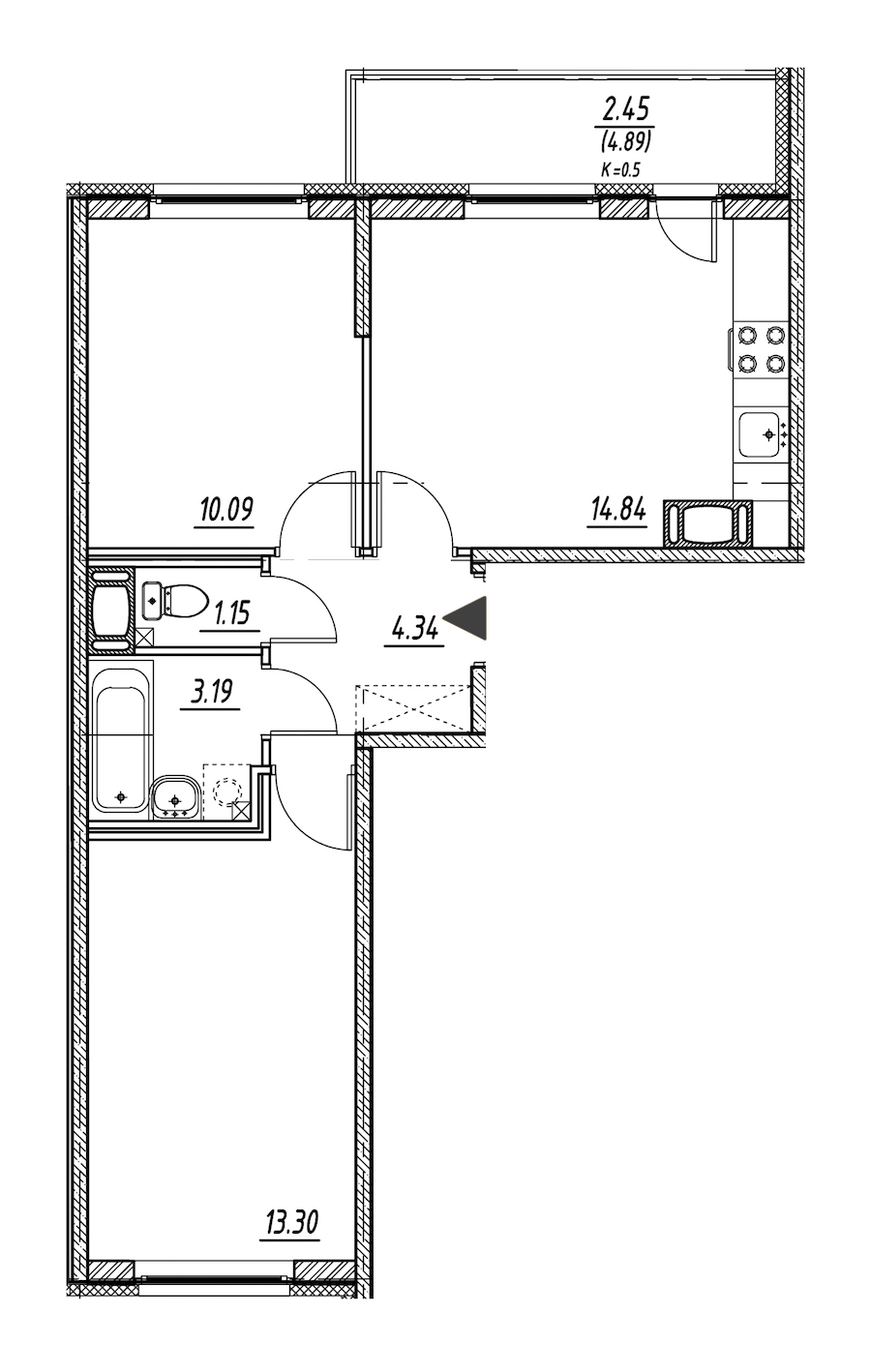 2-комнатная, 47 м² — ЖК ЖК ПаркЛэнд