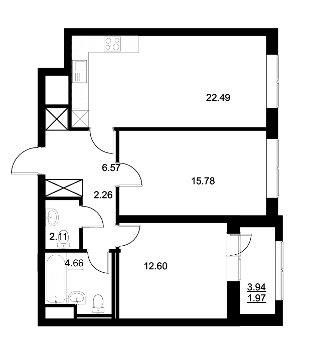 2-комнатная, 68 м² — ЖК ЖК Neva-Neva (Нева-Нева)