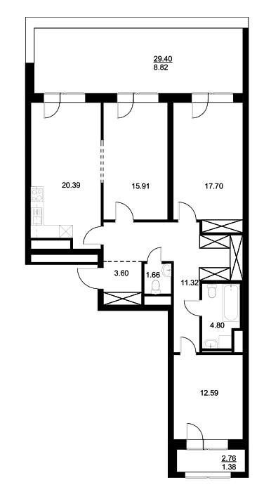 3-комнатная, 104 м² — ЖК ЖК Neva-Neva (Нева-Нева)