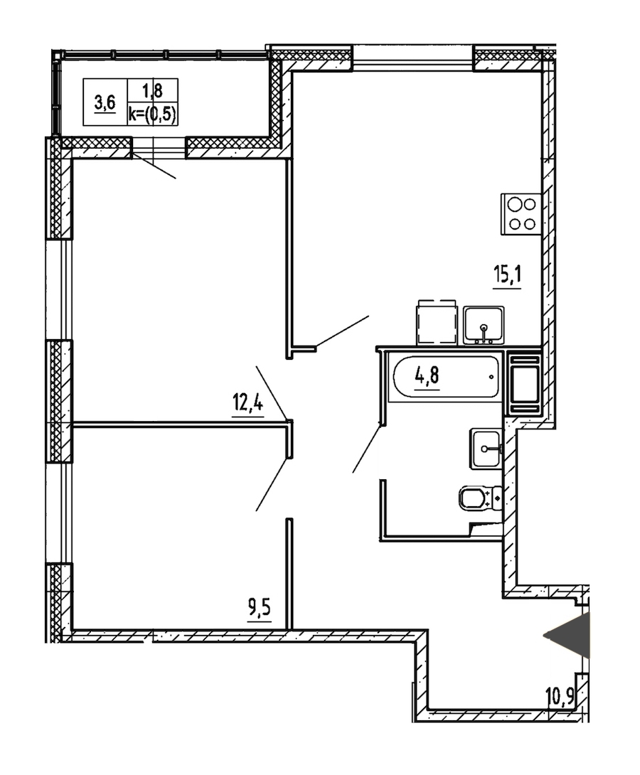 2-комнатная, 54 м² — ЖК ЖК Дом на Блюхера