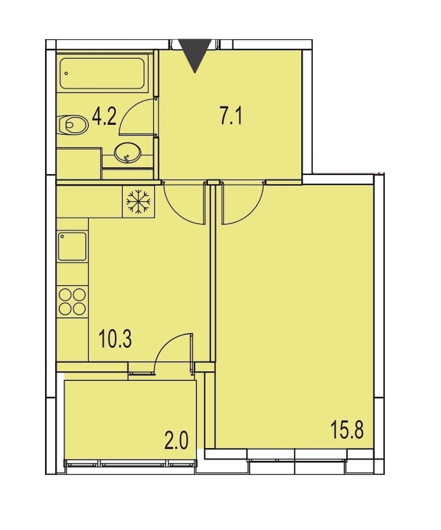 1-комнатная, 39 м² — ЖК ЖК Лайф Лесная