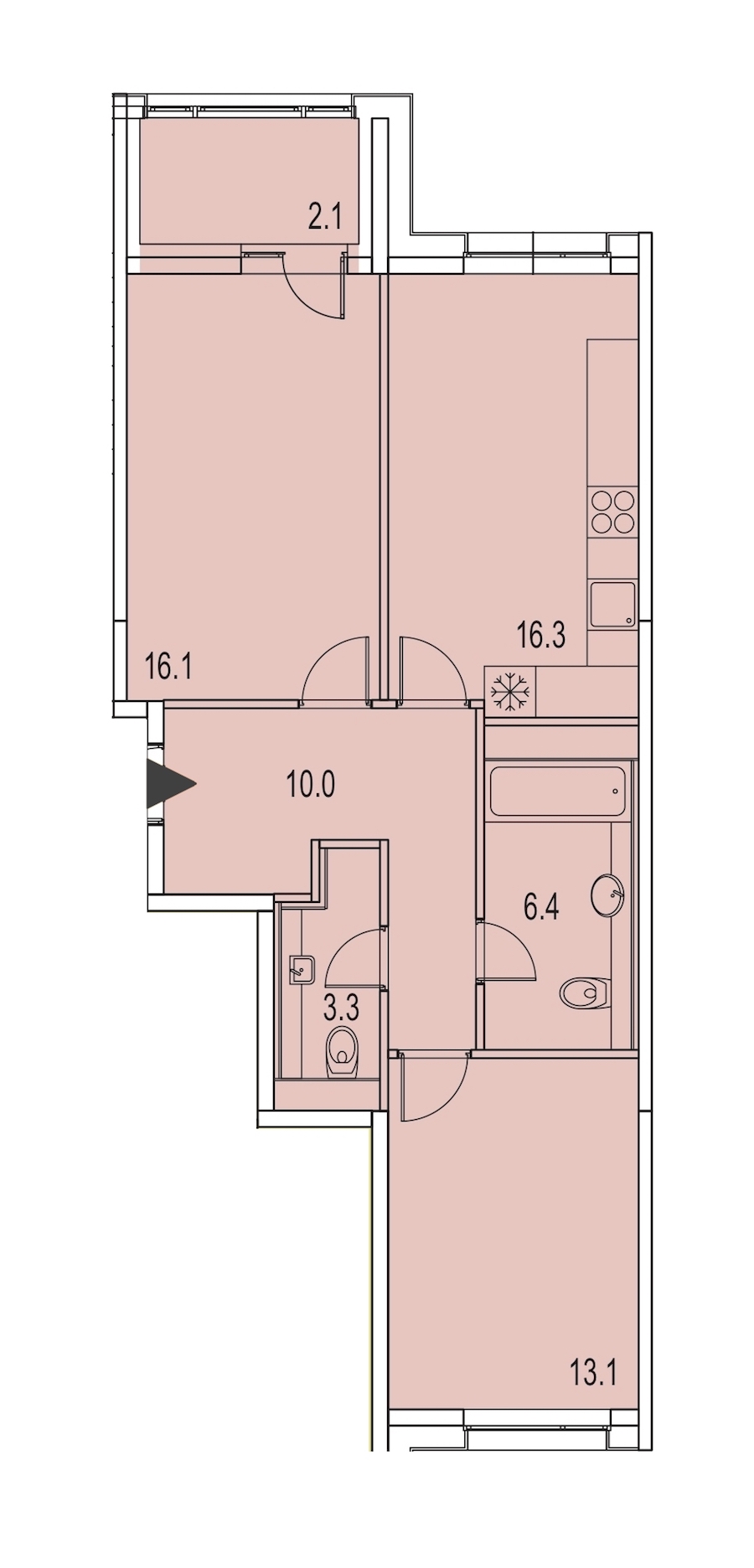 2-комнатная, 67 м² — ЖК ЖК Лайф Лесная