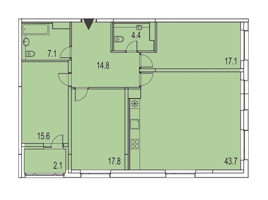 3-комнатная, 123 м² — ЖК ЖК Лайф Лесная