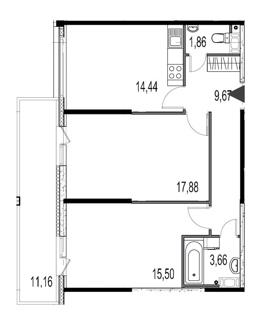 2-комнатная, 63 м² — ЖК ЖК Притяжение