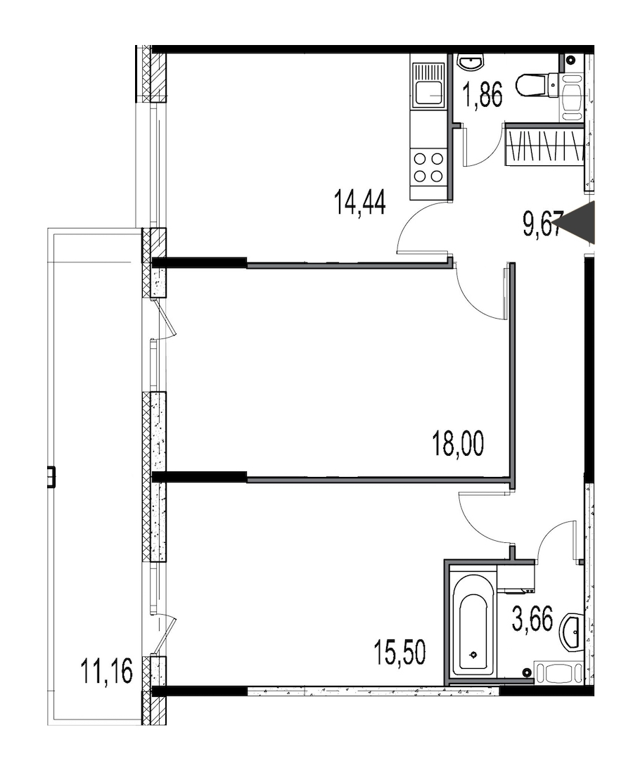 2-комнатная, 63 м² — ЖК ЖК Притяжение