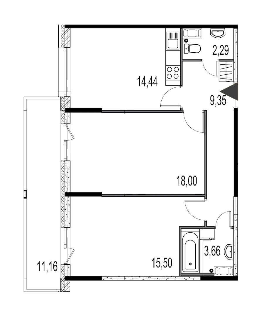 2-комнатная, 63 м² — ЖК ЖК Притяжение