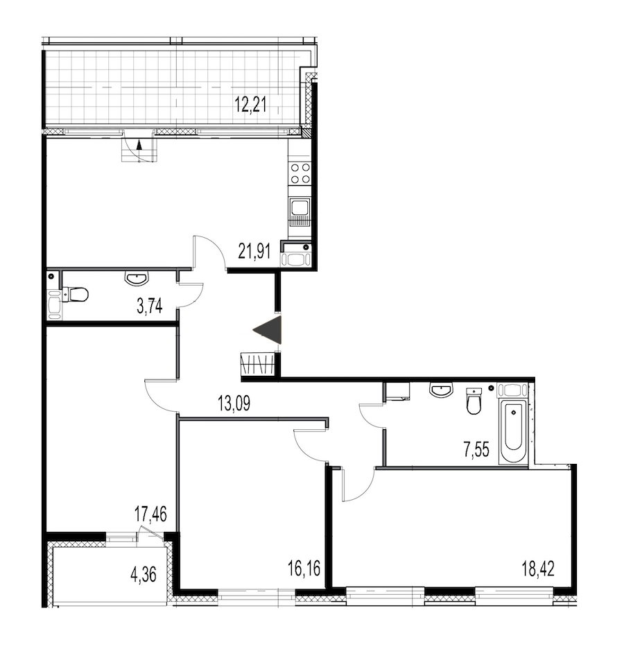 3-комнатная, 98 м² — ЖК ЖК Притяжение
