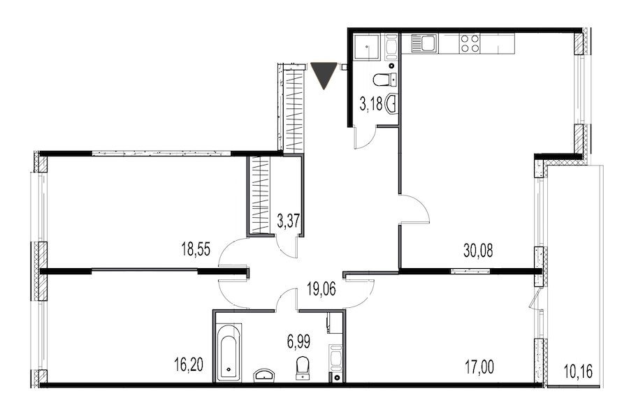 3-комнатная, 114 м² — ЖК ЖК Притяжение