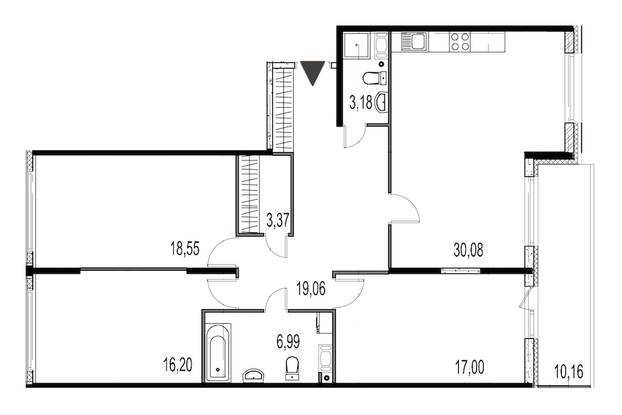 3-комнатная, 114 м² — ЖК ЖК Притяжение