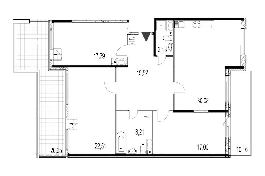 3-комнатная, 118 м² — ЖК ЖК Притяжение