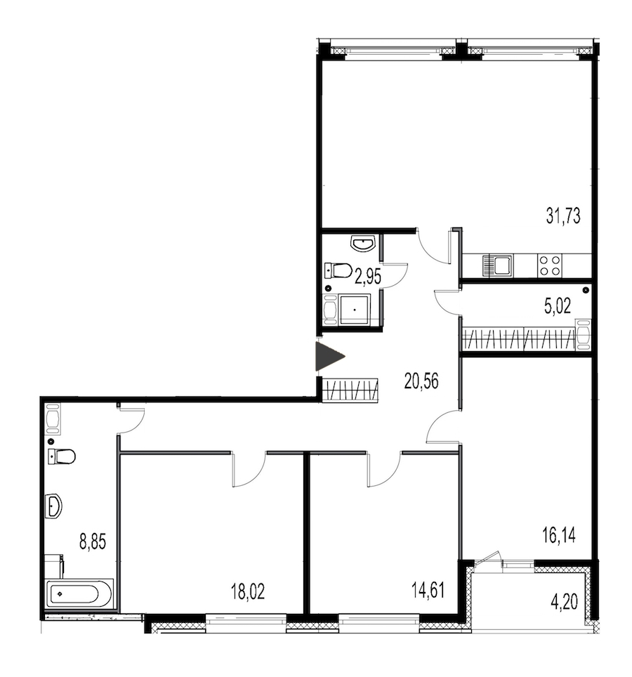 3-комнатная, 118 м² — ЖК ЖК Притяжение