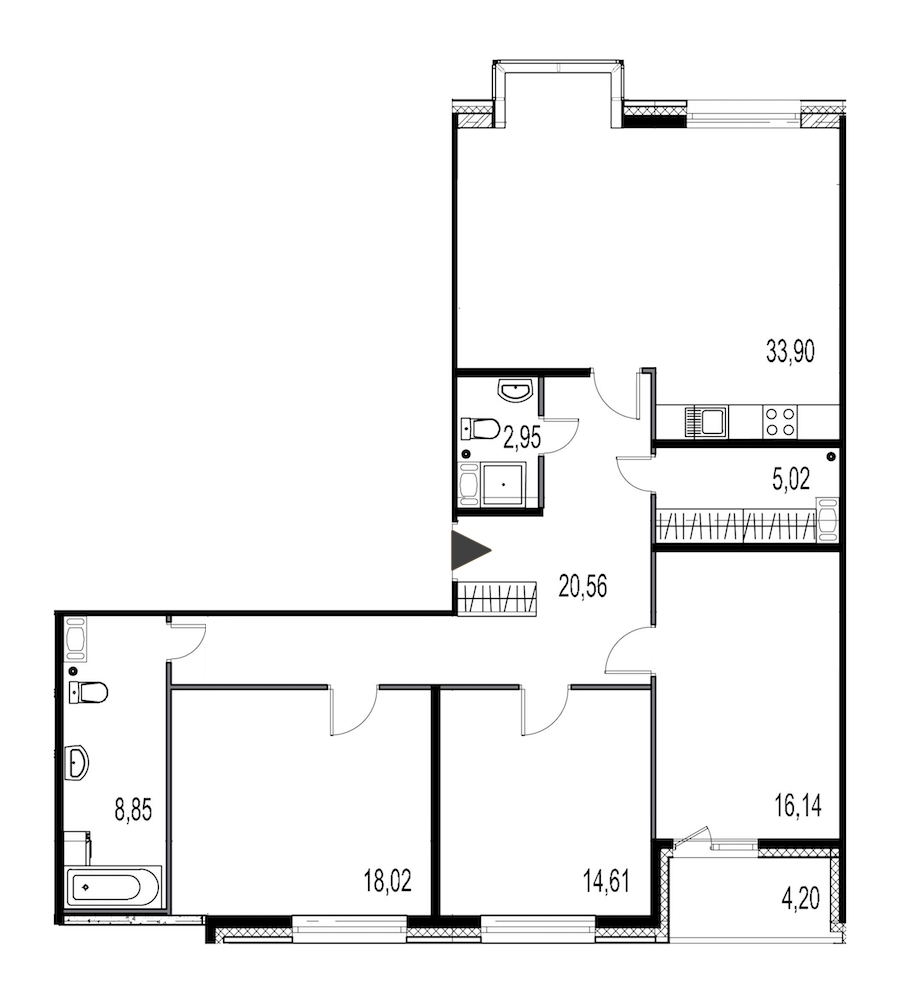 3-комнатная, 120 м² — ЖК ЖК Притяжение