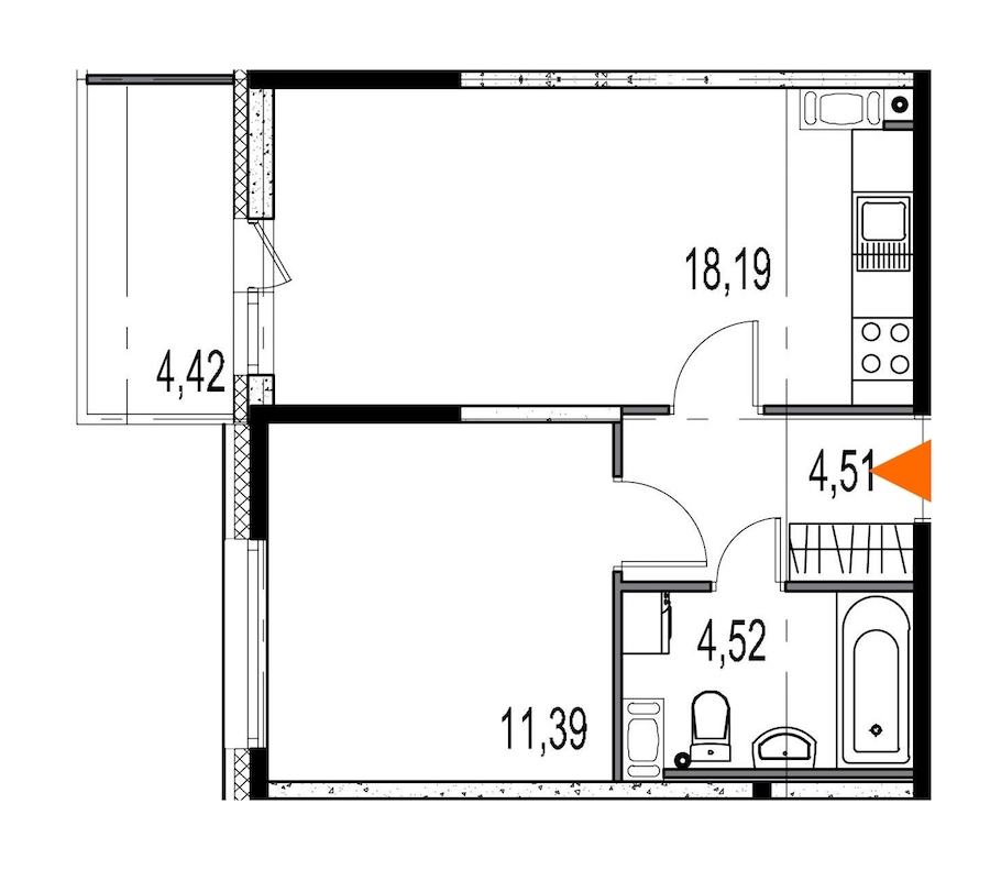 1-комнатная, 39 м² — ЖК ЖК Притяжение