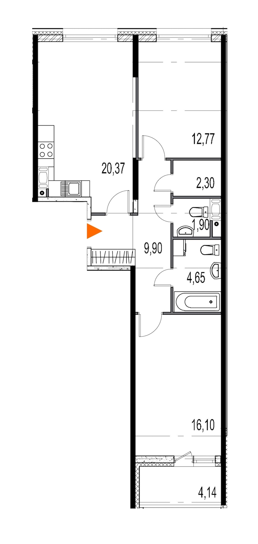 2-комнатная, 68 м² — ЖК ЖК Притяжение