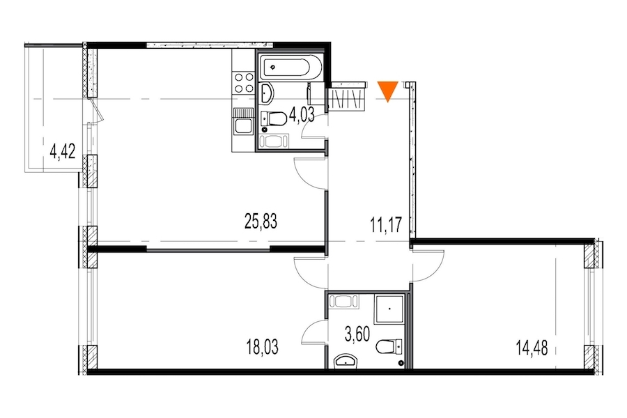 2-комнатная, 77 м² — ЖК ЖК Притяжение