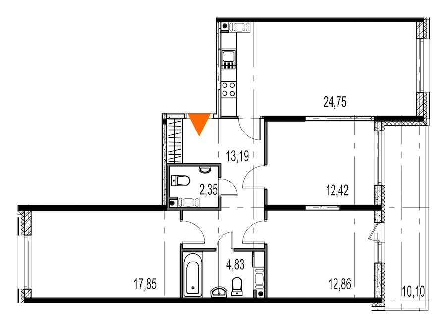 3-комнатная, 88 м² — ЖК ЖК Притяжение