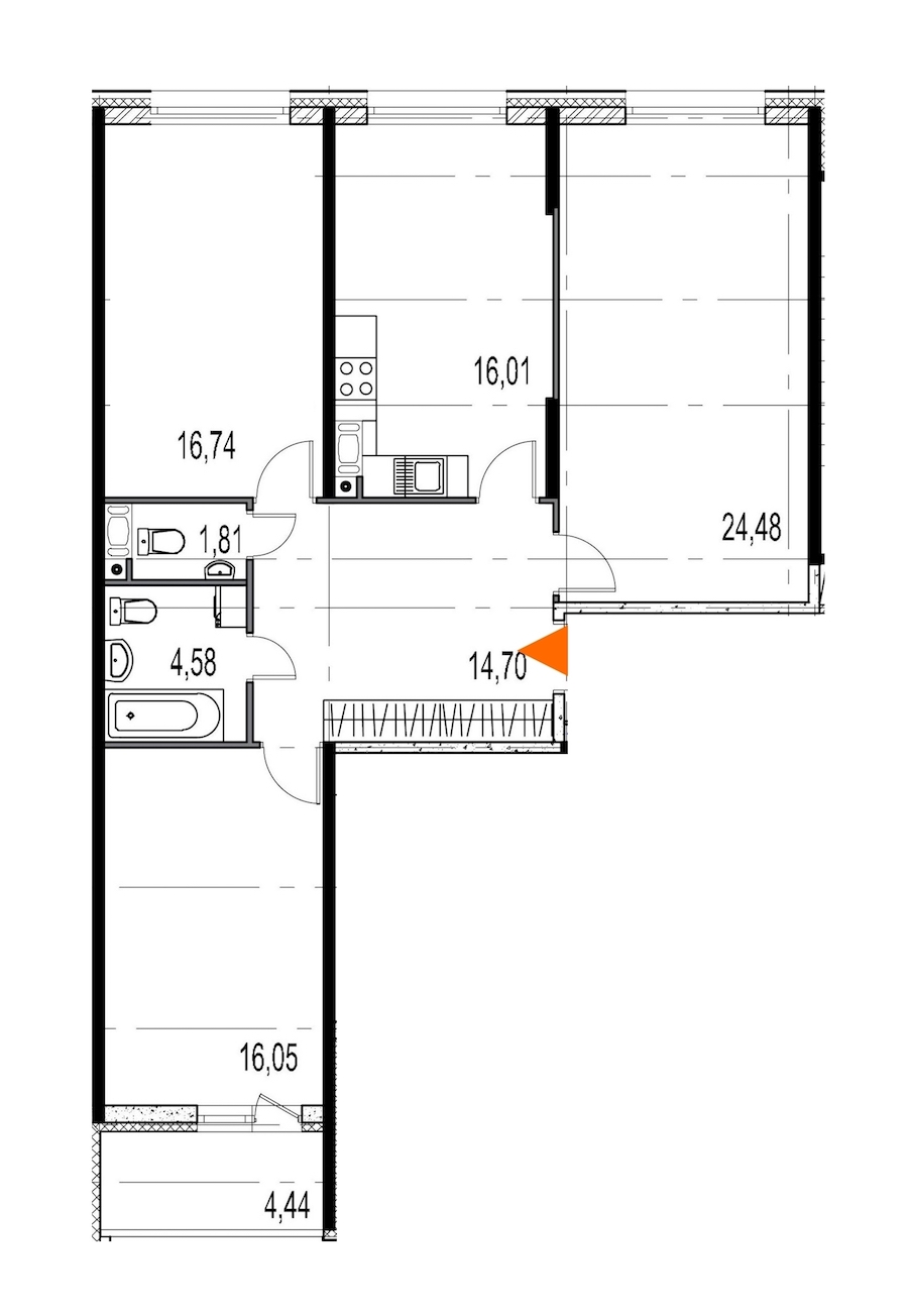 3-комнатная, 95 м² — ЖК ЖК Притяжение