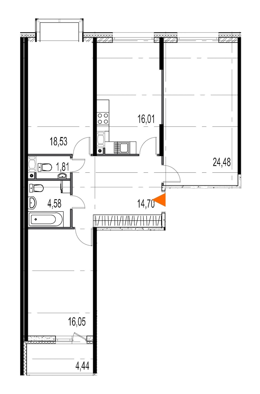 3-комнатная, 96 м² — ЖК ЖК Притяжение
