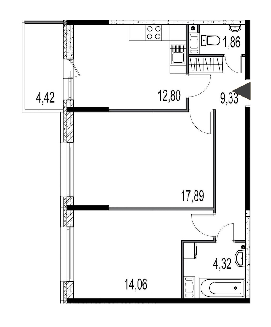 2-комнатная, 60 м² — ЖК ЖК Притяжение