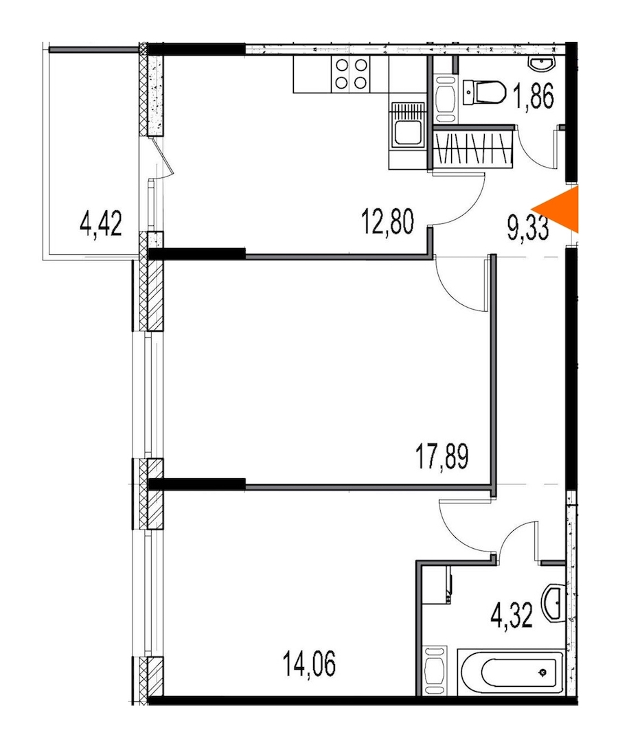2-комнатная, 60 м² — ЖК ЖК Притяжение