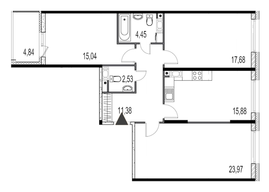 3-комнатная, 91 м² — ЖК ЖК Притяжение