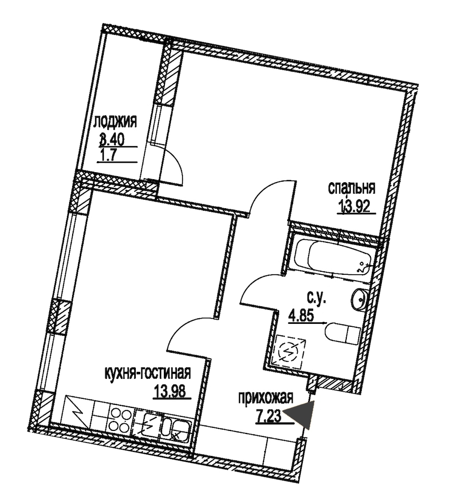 1-комнатная, 42 м² — ЖК ЖК ID Мурино (Айди Мурино)