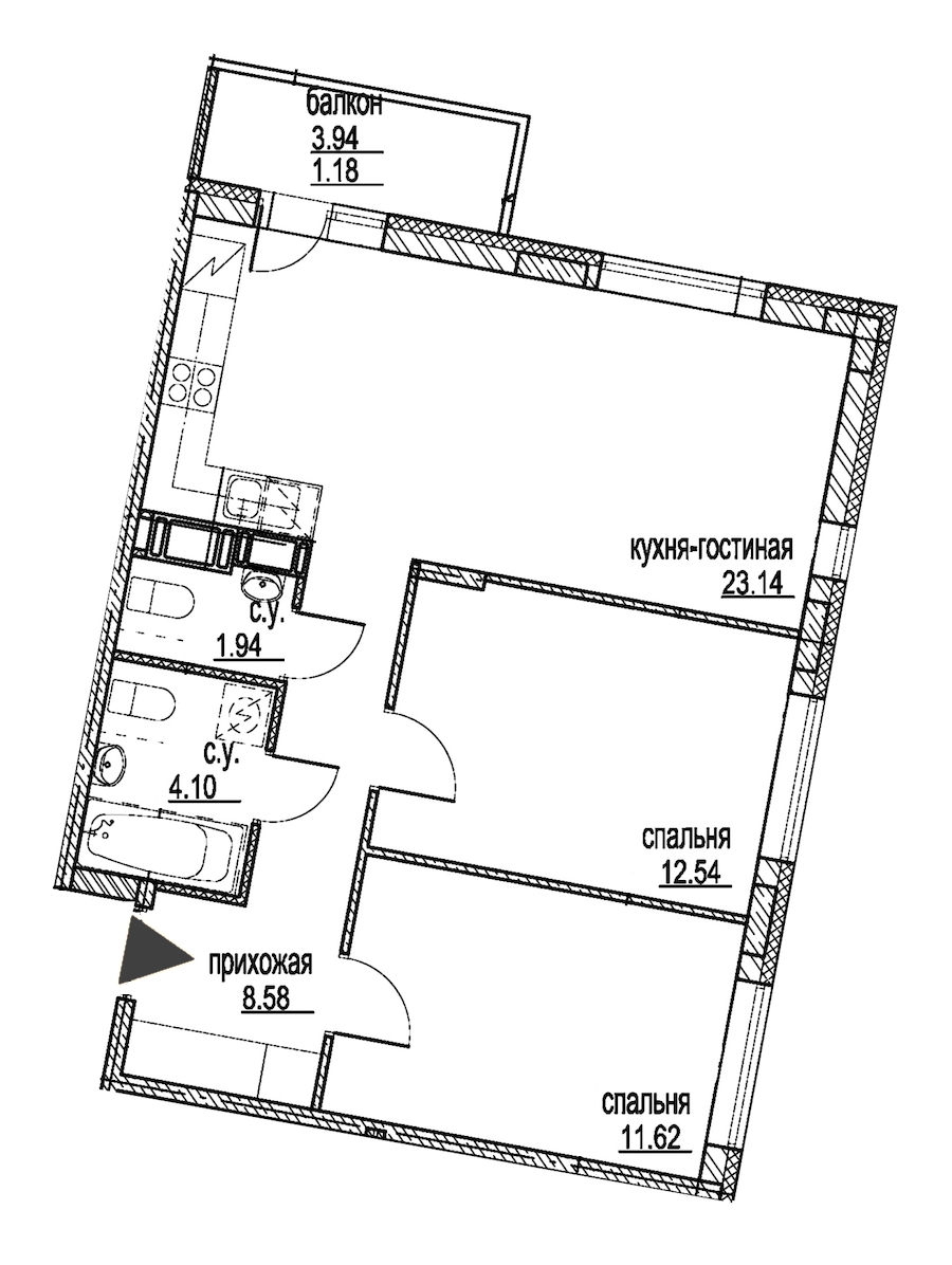 2-комнатная, 63 м² — ЖК ЖК ID Мурино (Айди Мурино)