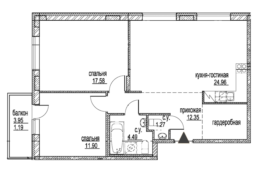 2-комнатная, 74 м² — ЖК ЖК ID Мурино (Айди Мурино)