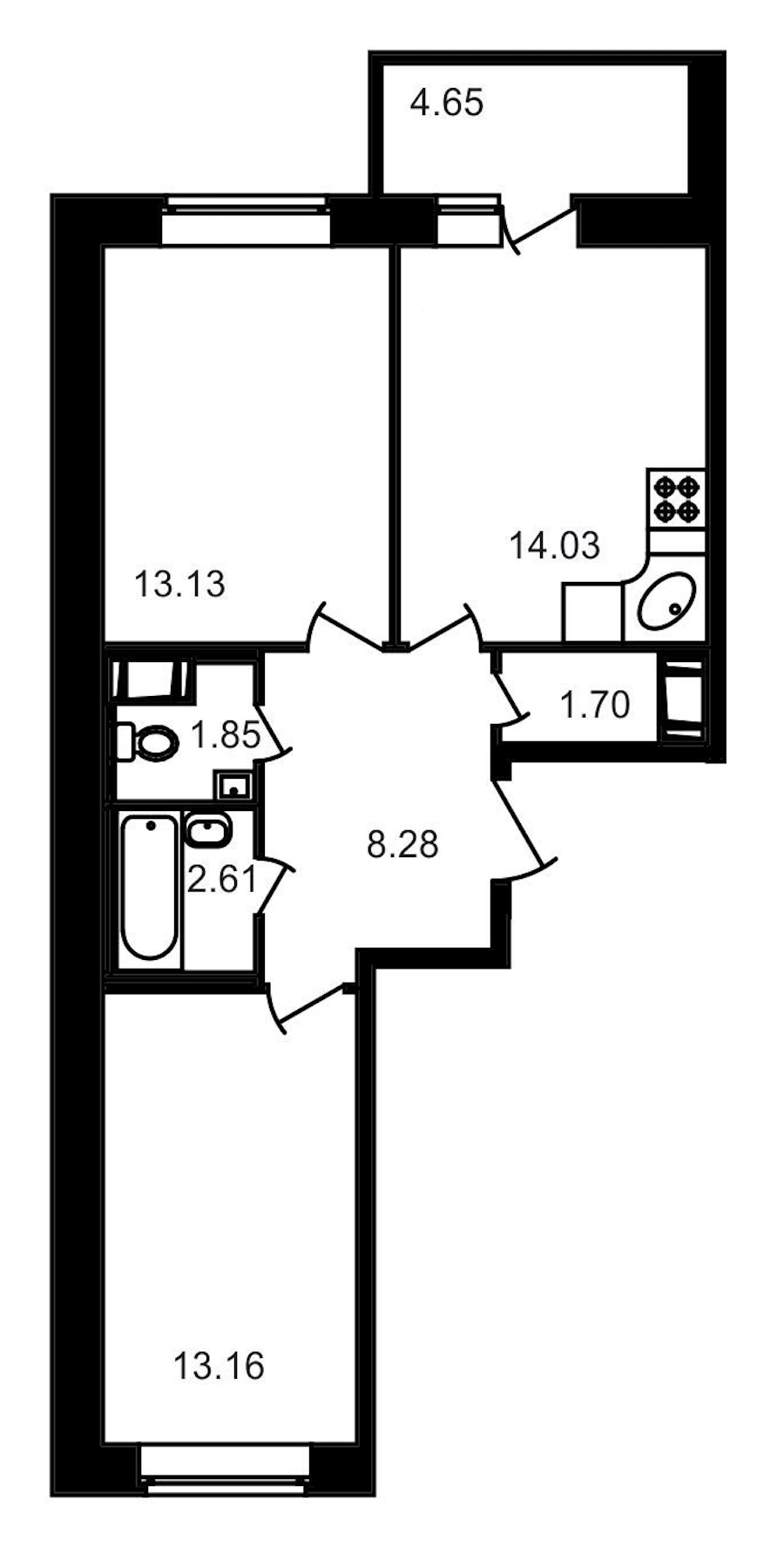2-комнатная, 59 м² — ЖК ЖК Северный