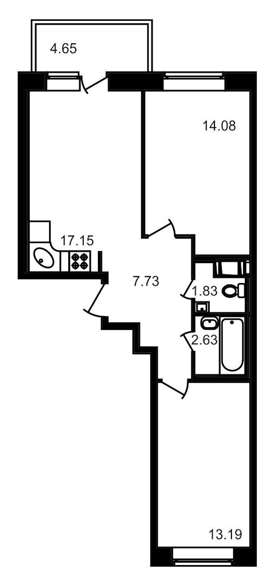 2-комнатная, 61 м² — ЖК ЖК Северный