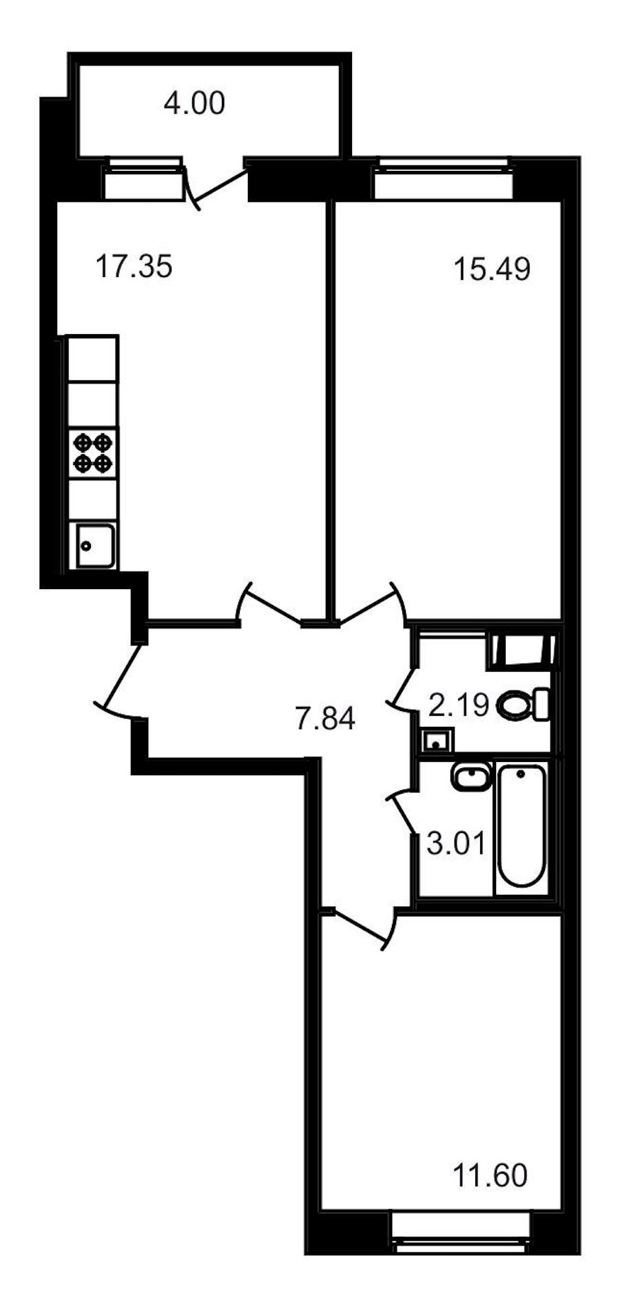 2-комнатная, 61 м² — ЖК ЖК Северный