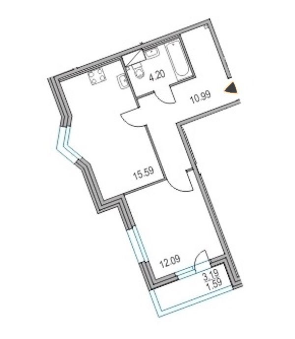 1-комнатная, 43 м² — ЖК ЖК Приморский квартал