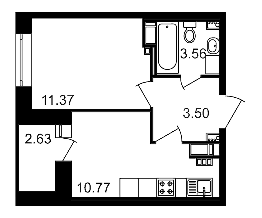 1-комнатная, 33 м² — ЖК ЖК Елизаровский