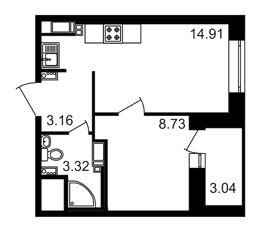 1-комнатная, 33 м² — ЖК ЖК Елизаровский