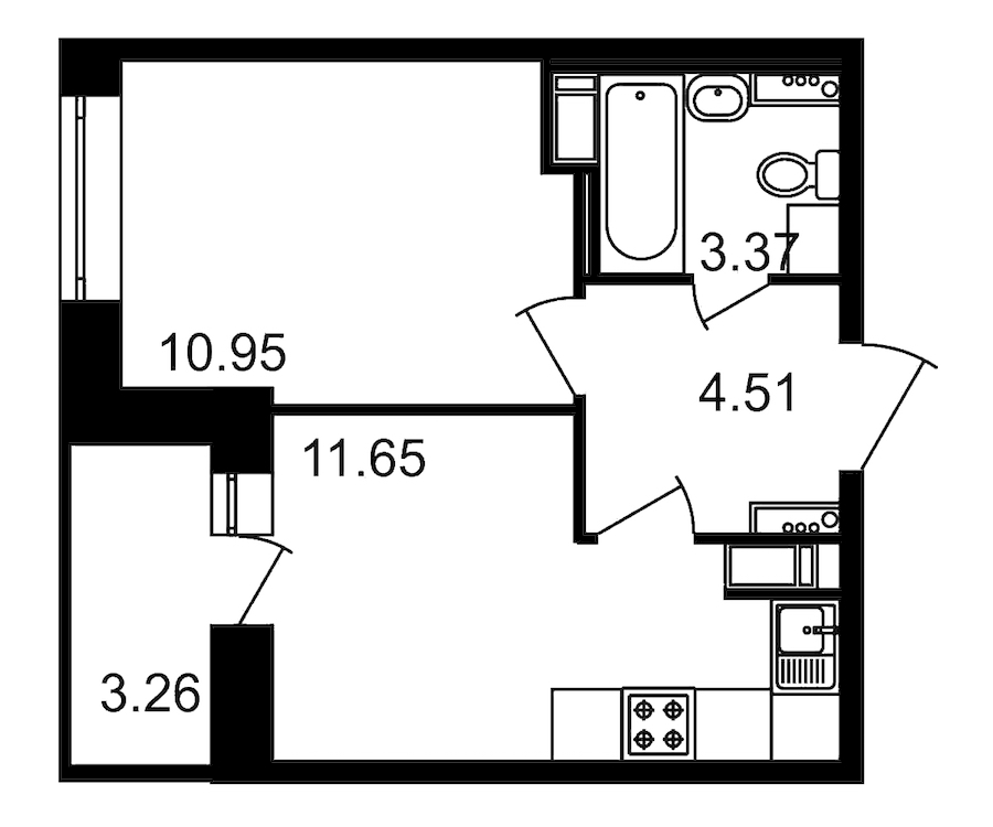 1-комнатная, 34 м² — ЖК ЖК Елизаровский