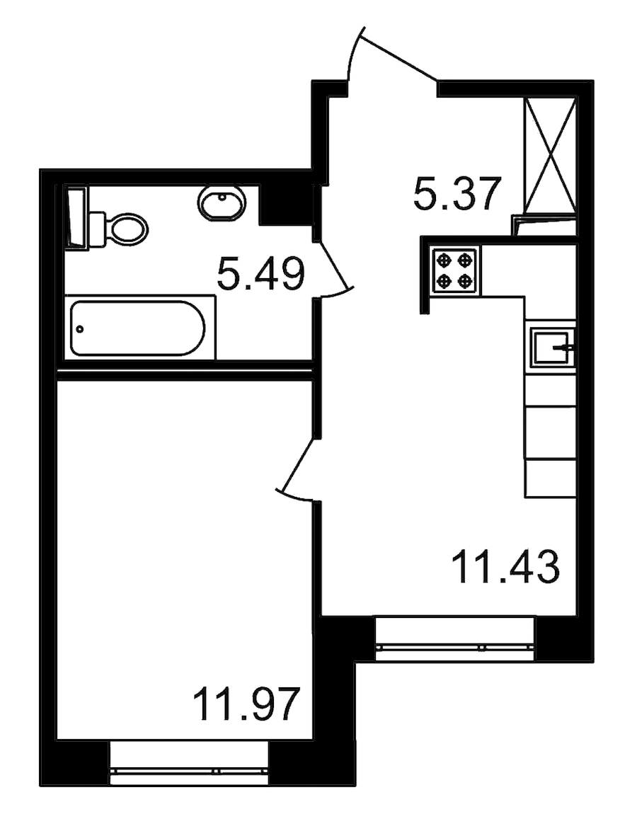 1-комнатная, 34 м² — ЖК ЖК Елизаровский