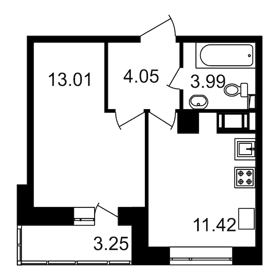 1-комнатная, 36 м² — ЖК ЖК Елизаровский