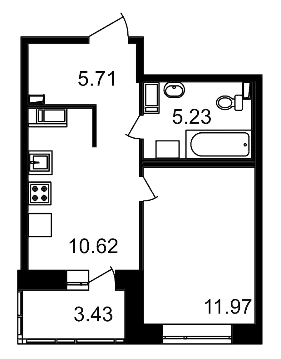1-комнатная, 37 м² — ЖК ЖК Елизаровский