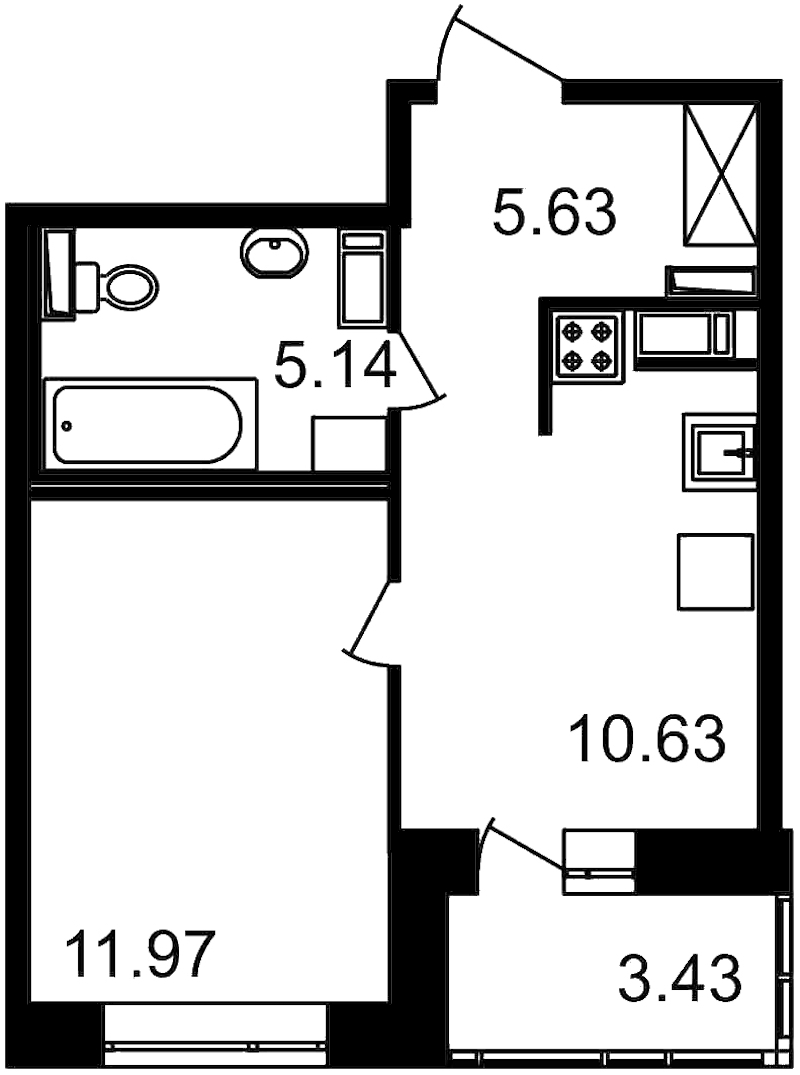 1-комнатная, 37 м² — ЖК ЖК Елизаровский