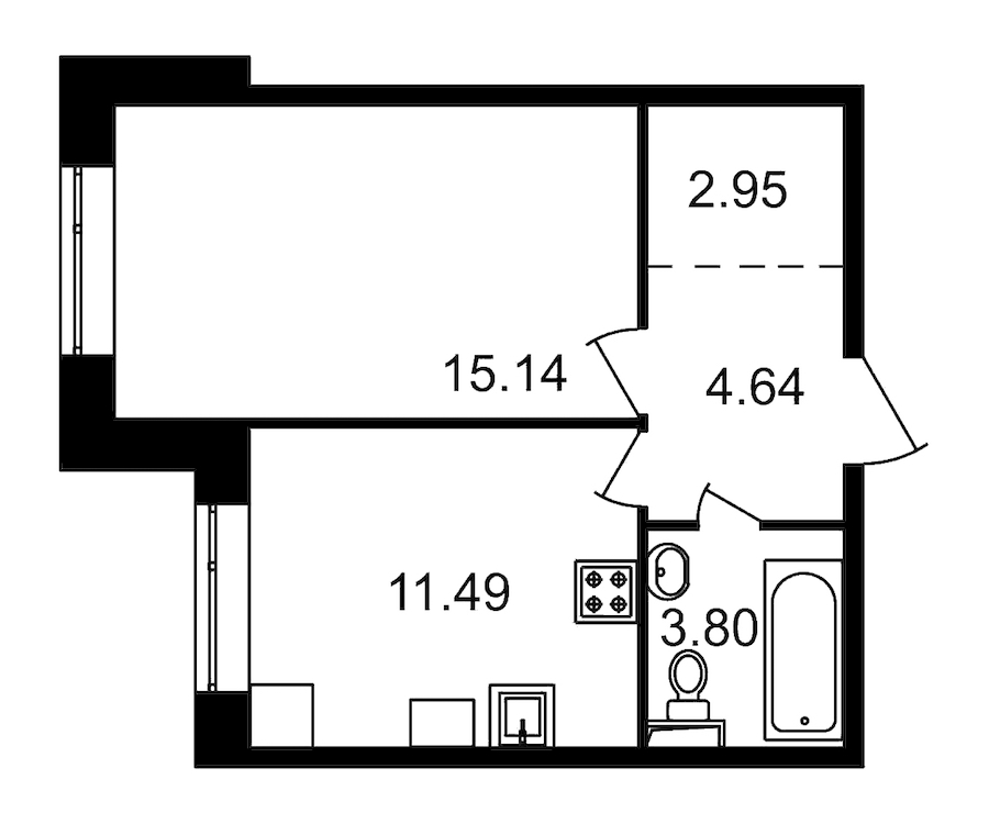 1-комнатная, 37 м² — ЖК ЖК Елизаровский