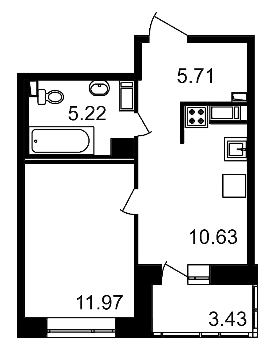 1-комнатная, 37 м² — ЖК ЖК Елизаровский