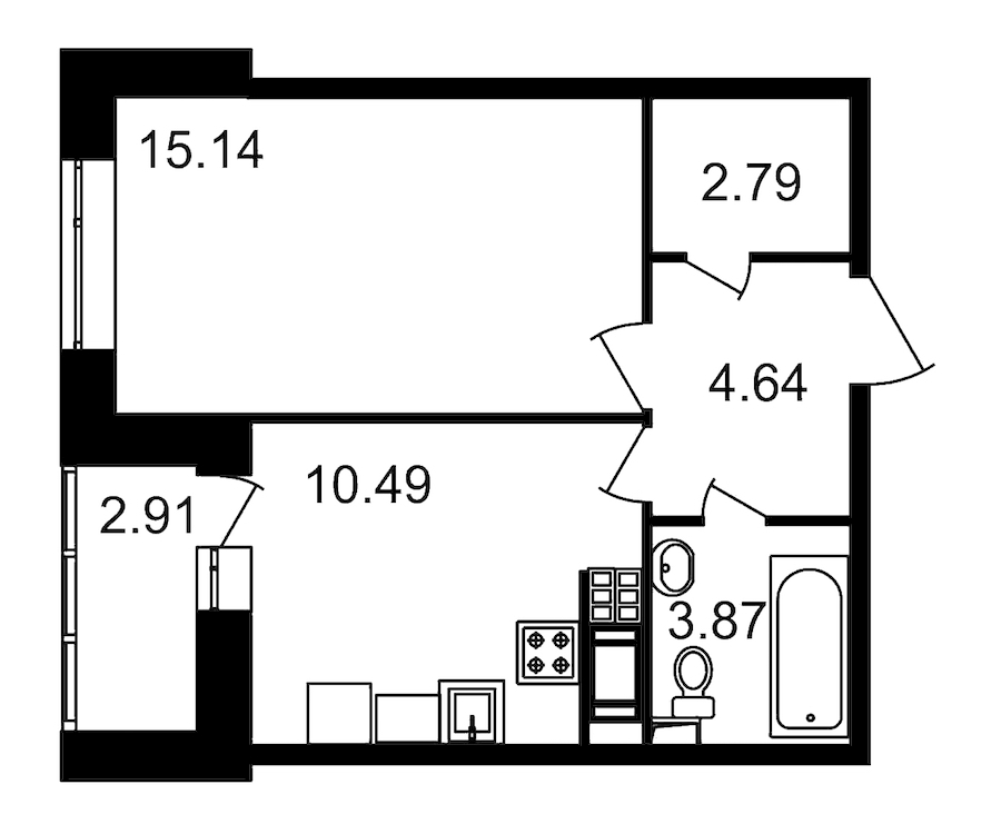 1-комнатная, 40 м² — ЖК ЖК Елизаровский