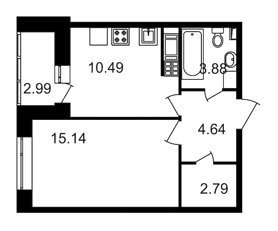 1-комнатная, 40 м² — ЖК ЖК Елизаровский