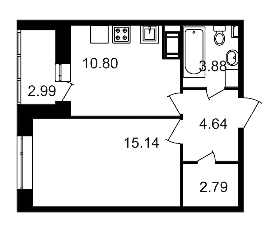 1-комнатная, 40 м² — ЖК ЖК Елизаровский