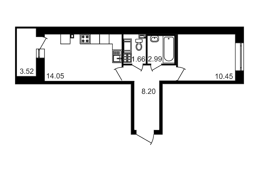1-комнатная, 41 м² — ЖК ЖК Елизаровский